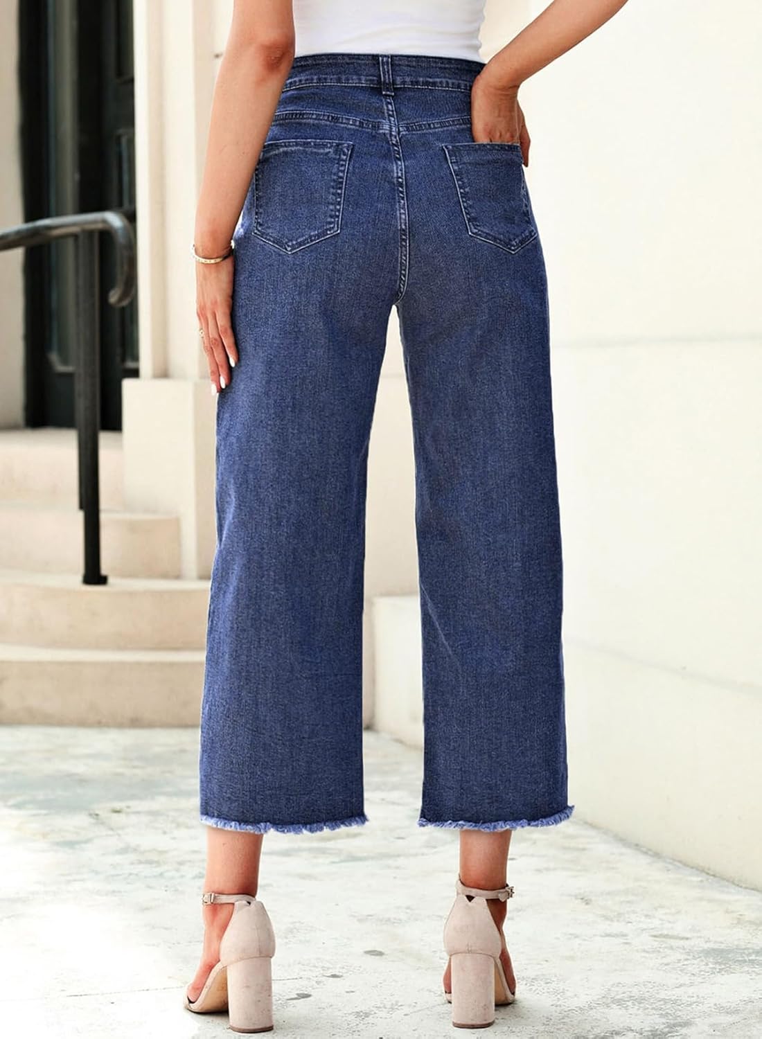 Sidefeel Women's Jeans High Waisted Wide Leg Loose Fit Straight Leg Zimbaplatinum Cropped Denim Pants - Image 2