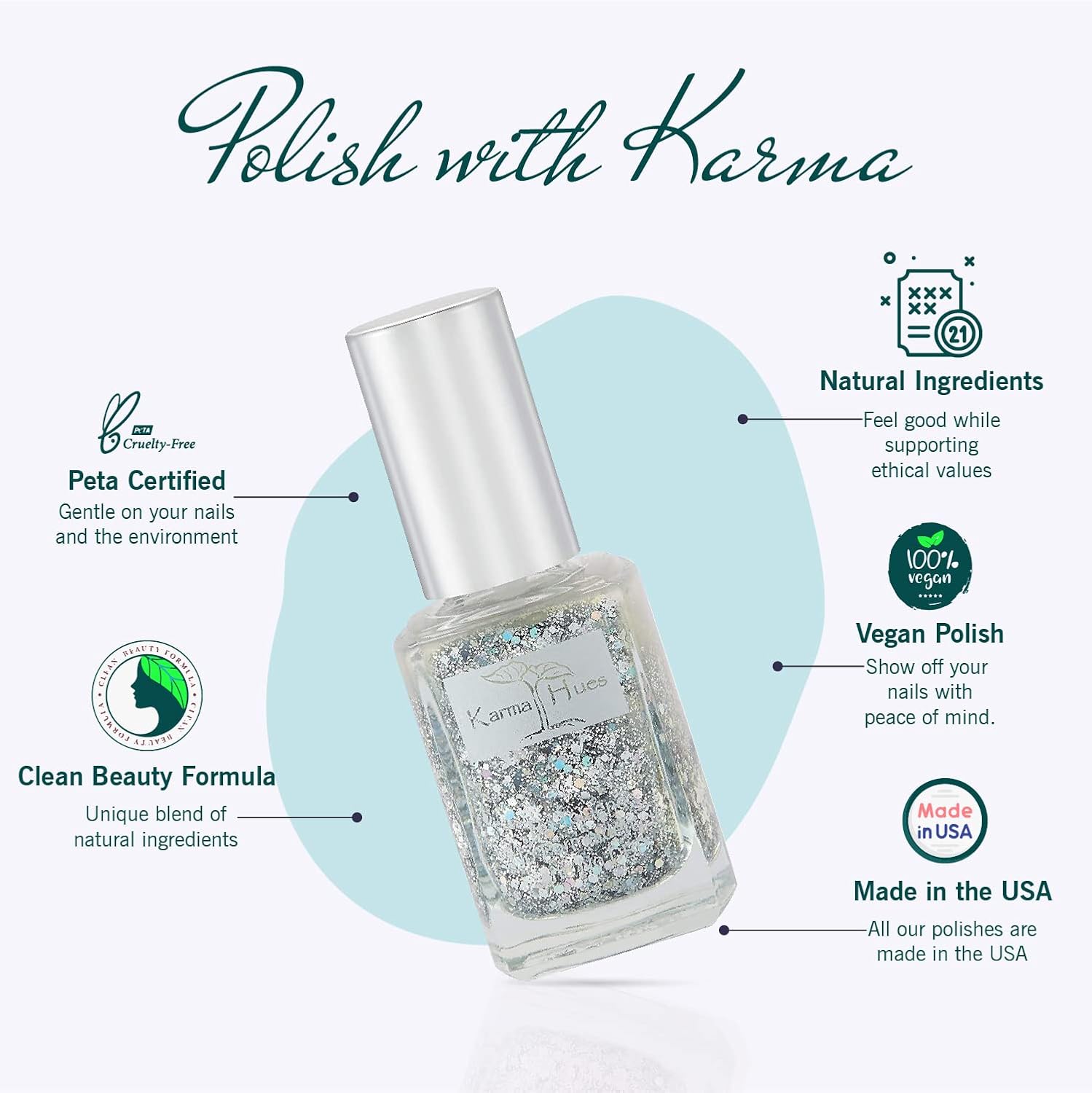 Karma Organic Natural Nail Polish-Non-Toxic Nail Art, Vegan and Cruelty-Free Nail Paint (Glitter Bomb)