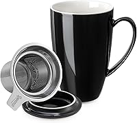 Vista 12 de Sweese Taza de té de cerámica de 15oz con infusor y tapa, apta para microondas y lavavajillas, infusor de té de hojas sueltas extra fino, asa Azul