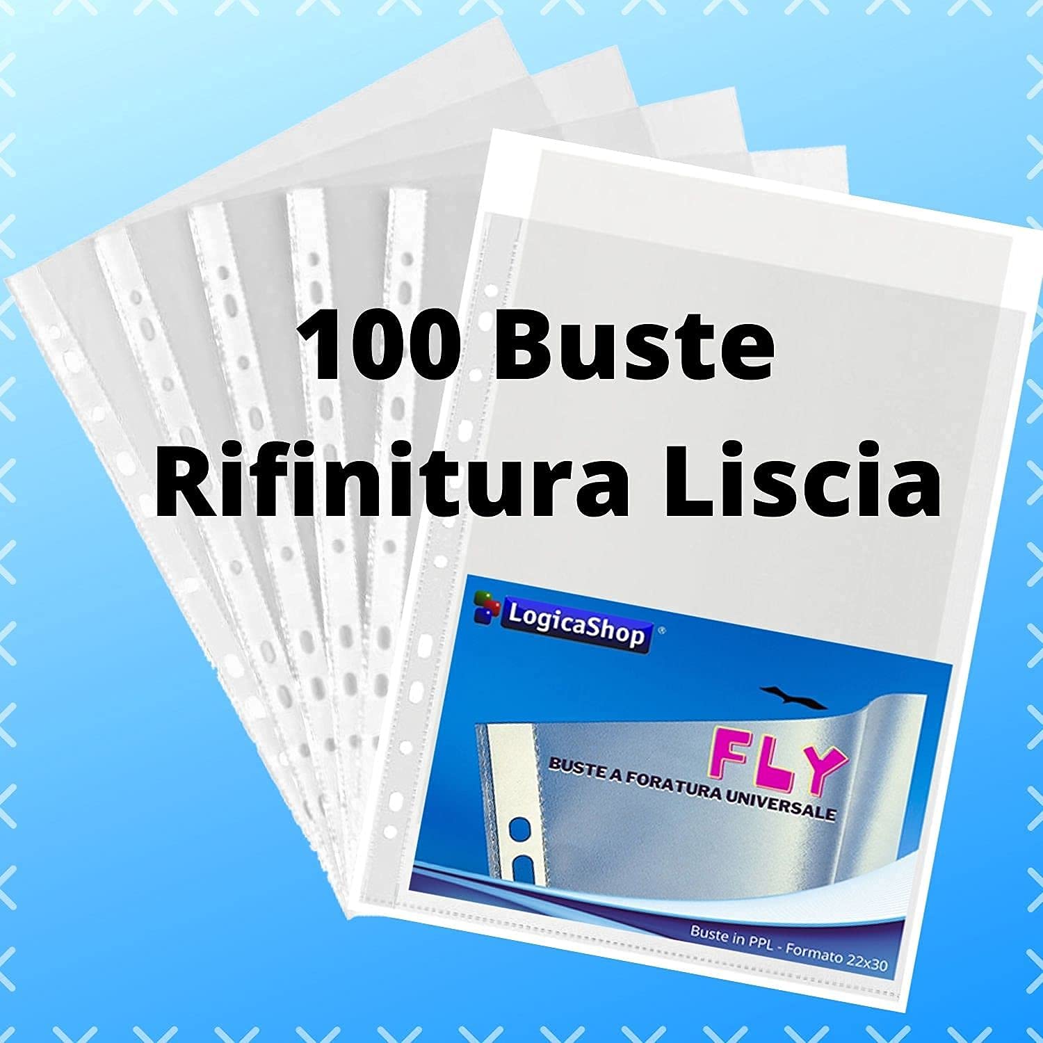 Fly Buste Forate Trasparenti per Raccoglitori ad Anelli A4, Cartelline Plastica (Lucide, 100 Pezzi)