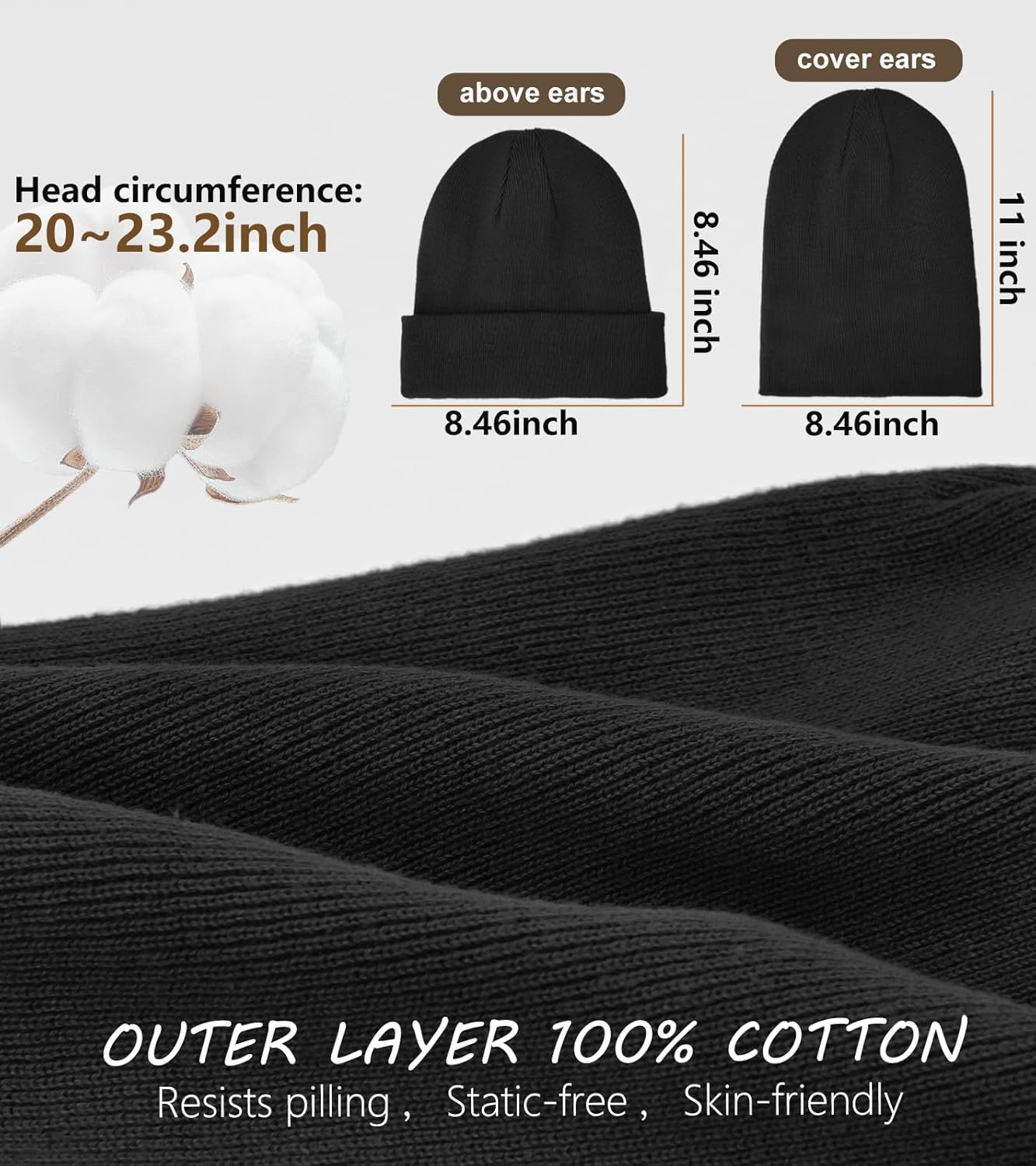 Satin Lined Beanie for Women Men, Cotton Knit Winter Hat Silk Lining Soft Warm Cuffed Fisherman Beanies Hats Skull Cap - Image 3