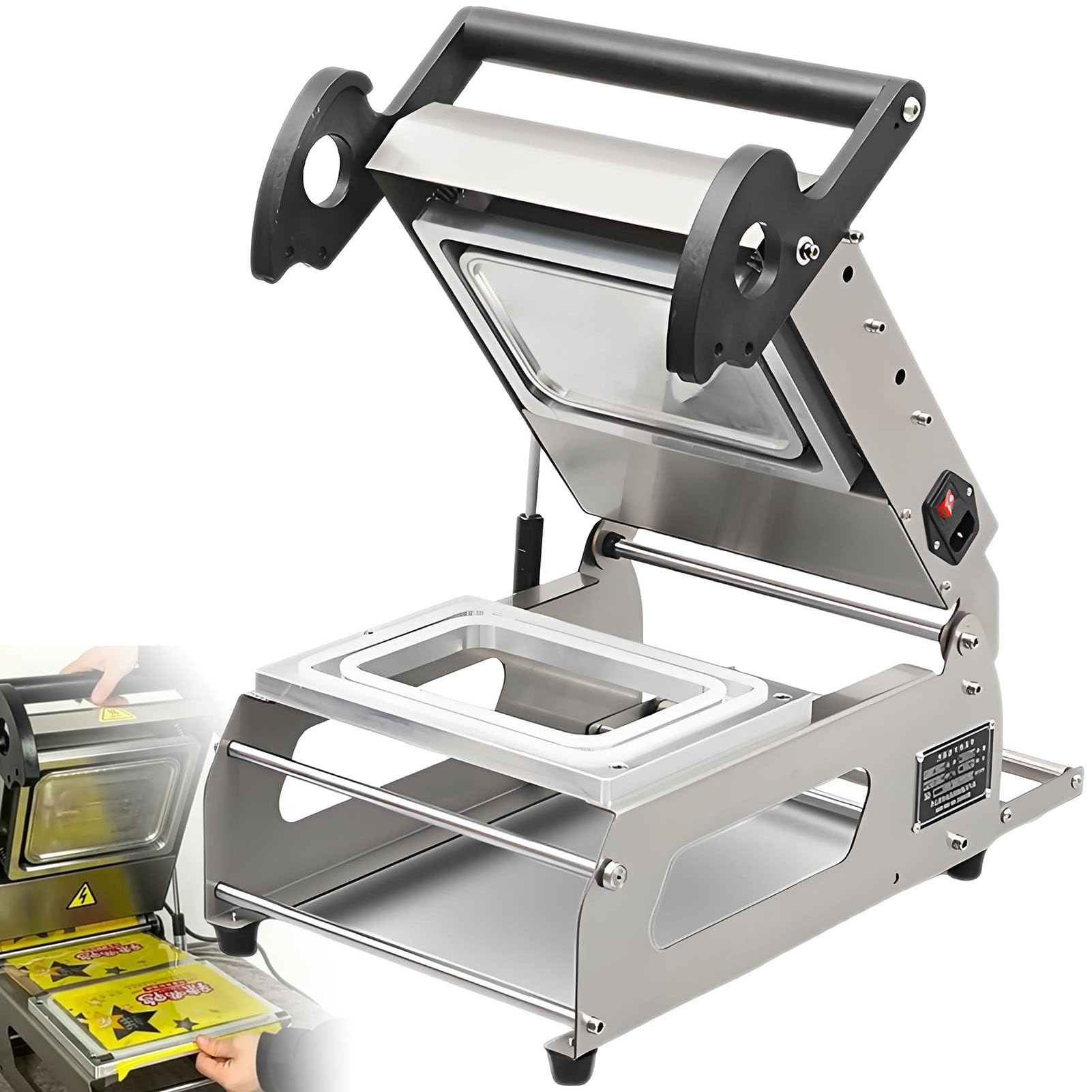 Máquina selladora térmica para embalaje de alimentos, sellador manual de bandejas de sándwich con control de temperatura de perilla, sella 7-8 veces/minuto para restaurantes y comida para llevar
