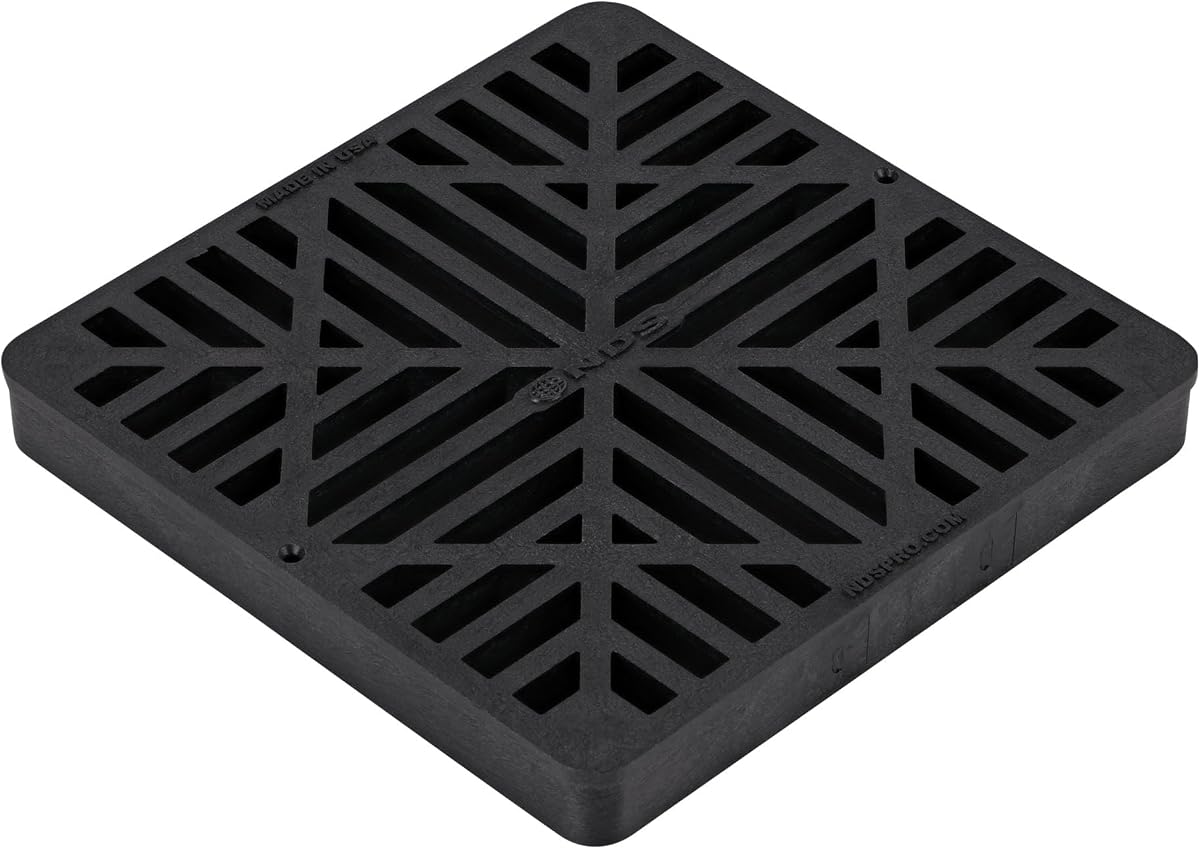 NDS 980G Rejilla de drenaje cuadrada para lavabo, diseño de diamante, se adapta a drenaje de lavabo de 9 pulgadas, elevadores y adaptador de perfil bajo, 9 pulgadas, negro