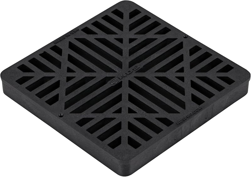 NDS 980G Rejilla de drenaje cuadrada para lavabo, diseño de diamante, se adapta a drenaje de lavabo de 9 pulgadas, elevadores y adaptador de perfil bajo, 9 pulgadas, negro