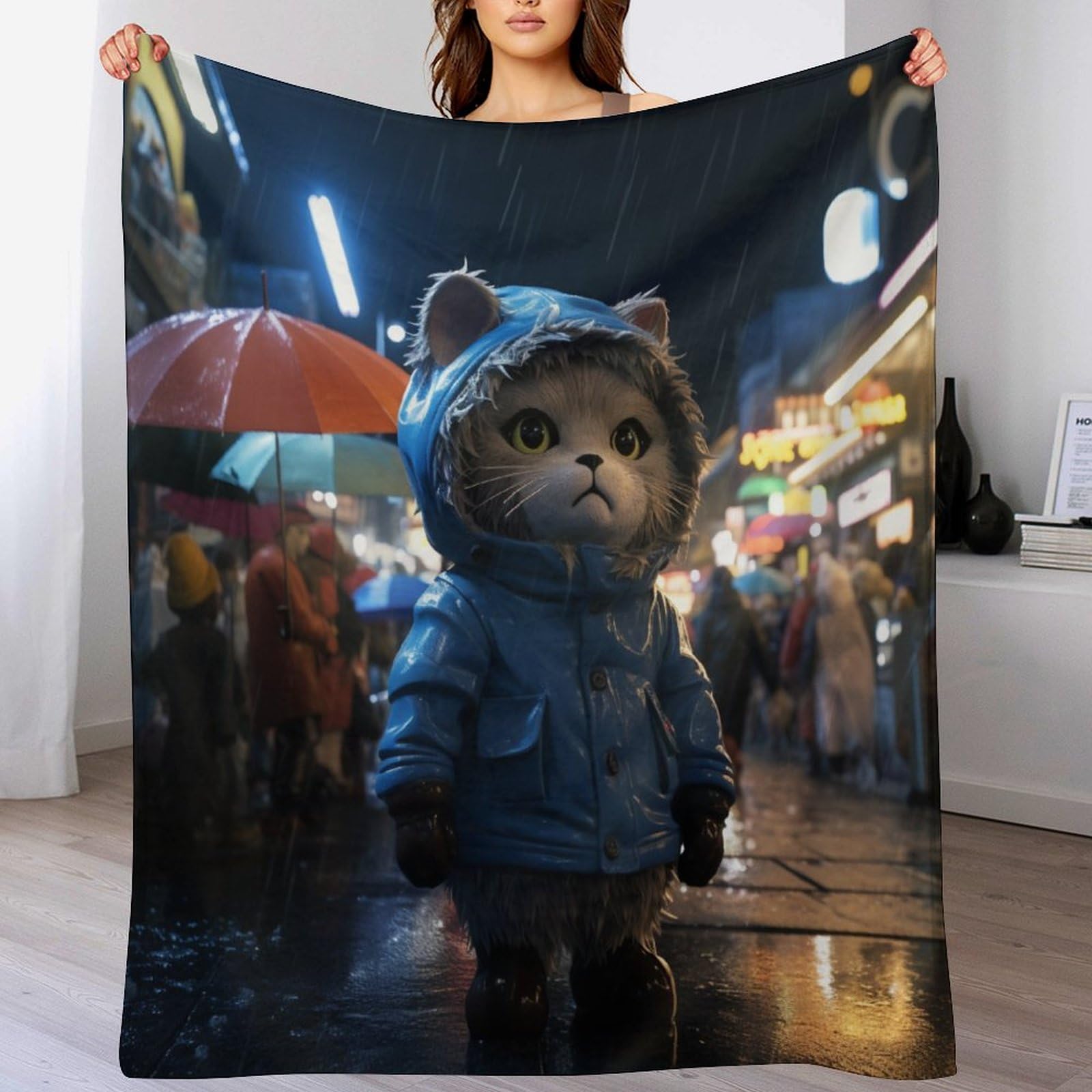 Couverture polaire chat en flannel douce pour lit et canapé 140x180cm