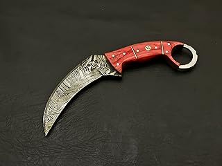 TOP MANUALLY EMBELLISHED HANDMADE DAMASCUS BLADE CUSTOM PAKKA WOOD KARAMBIT HUNTING KNIFE/FULL TANG