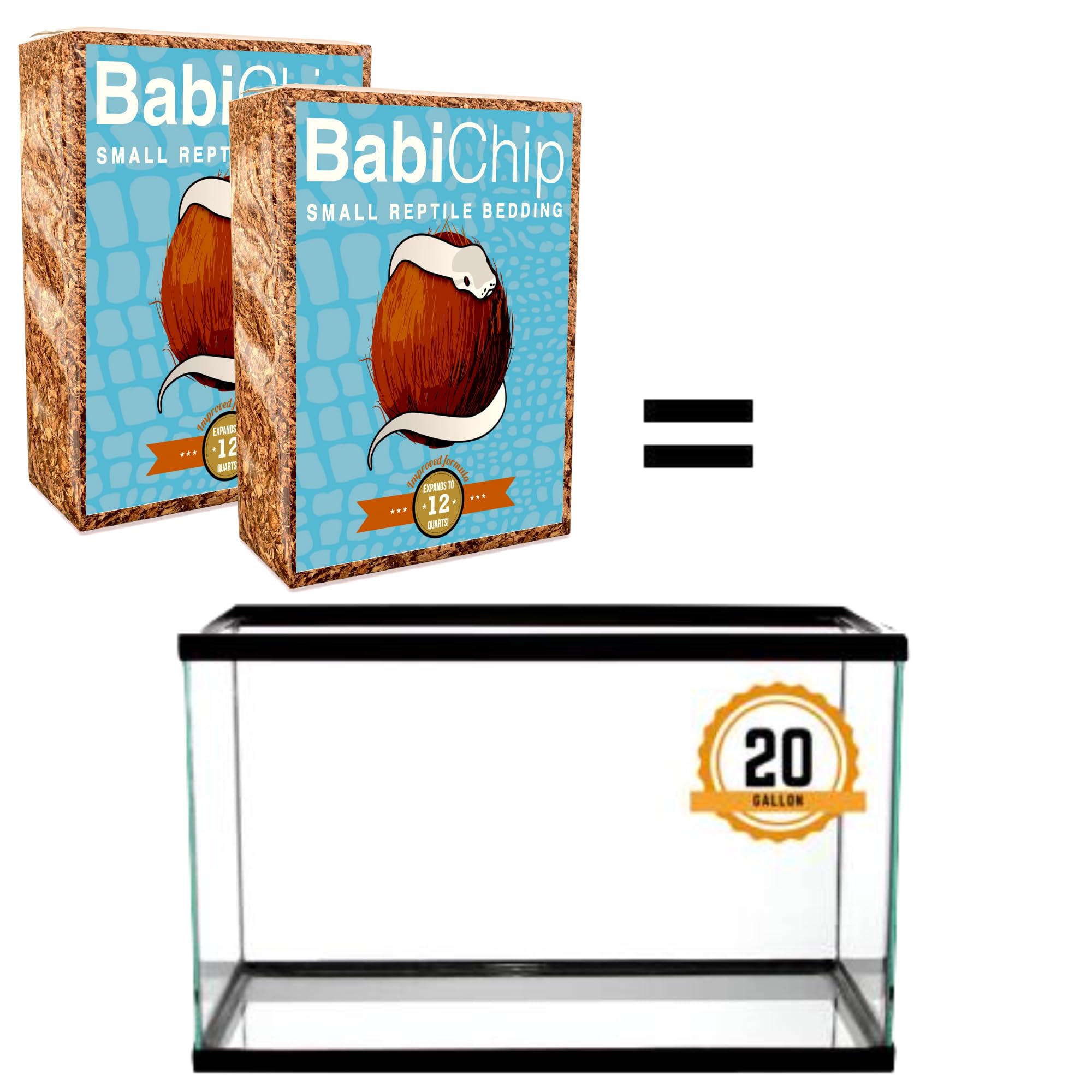 BabiChip - Substrato de reptil de coco pequeño de 12 cuartos de galón y ropa de cama para terrarios de geco, hábitat de tortuga, recintos de pitón de bola y tanques bioactivos, 2 unidades