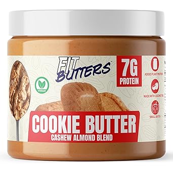 Fit Butters Cookie Butter Cashew Almond Butter Vegan Spread, Added Protein and Coconut Oil, Low Carb, Low Sugar, Complete Protein Dessert Flavored Nut Butter