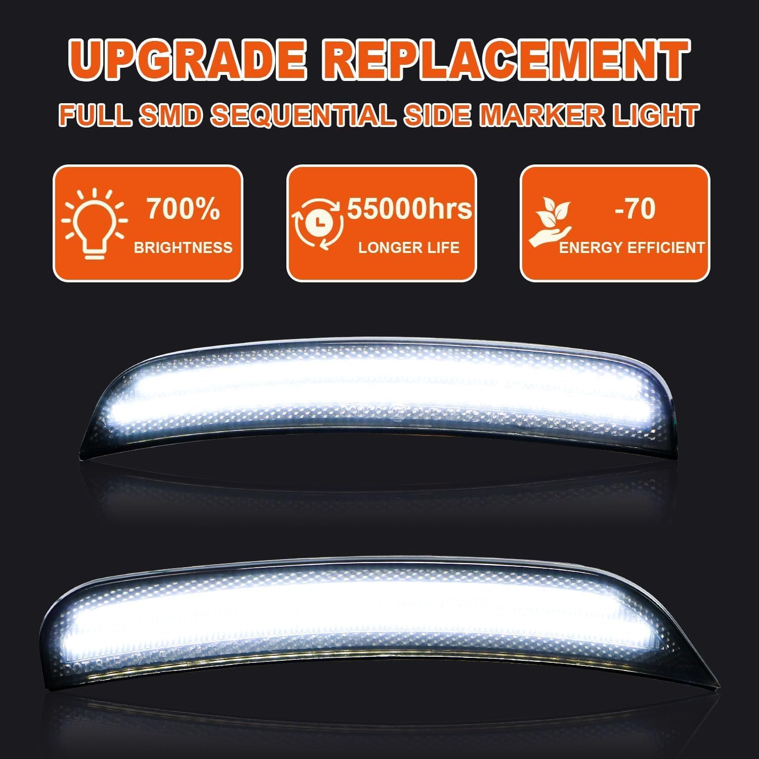 LED Side Marker Light Compatible with Chrysler 300 for Chrysler 300s for Chrysler 300c 2015 2016 2017 2018 2019 2020 2021 2022 2023 2024 Front Rear Side Marker Light, Smoked Lens, 4PCS