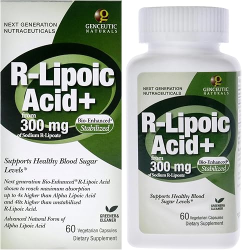 Genceutic Naturals R-lipoic Acid Suplemento dietético vegetariano sin gluten sin OMG ideal para glucosa insulina nivel sanguíneo mantener - 300 mg