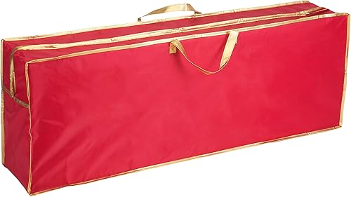 Simplify Capacidad para 6 pies de alto organizador de decoraciones navideñas grande bolsa de almacenamiento para árbol de Navidad roja 47 x 98 x 169