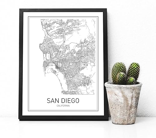 Vista 5 de San Diego Map Poster San Diego Map Print City Map Posters Modern Map Art California Map Art California Map Wall Art Black and White Minimalist Art
