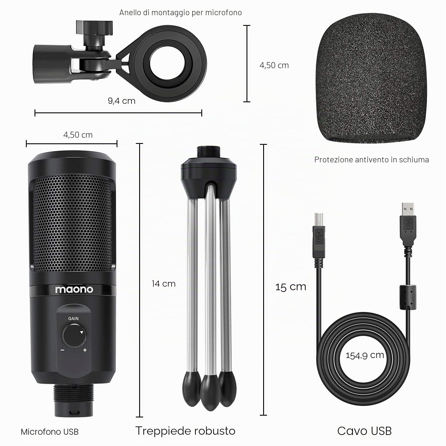 MAONO KIT MICROFONO USB PORTATILE AU-PM461TR