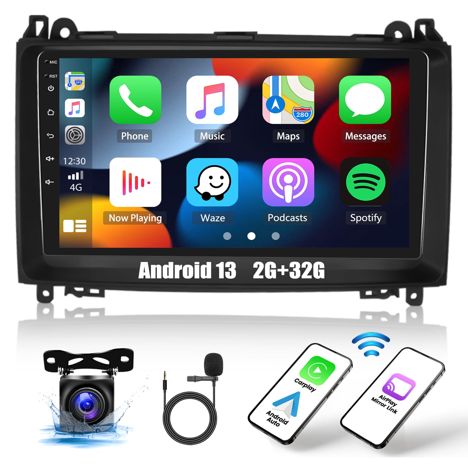 2+32G Android 13 Autoradio pour Mercedes Benz W164 X164 ML350 ML500 ML280 GL320 GL350 GL450 2008-2011, 9 Pouces Écran Autoradio Bluetooth avec Wireless Carplay/Android Auto GPS WiFi Hi-FI