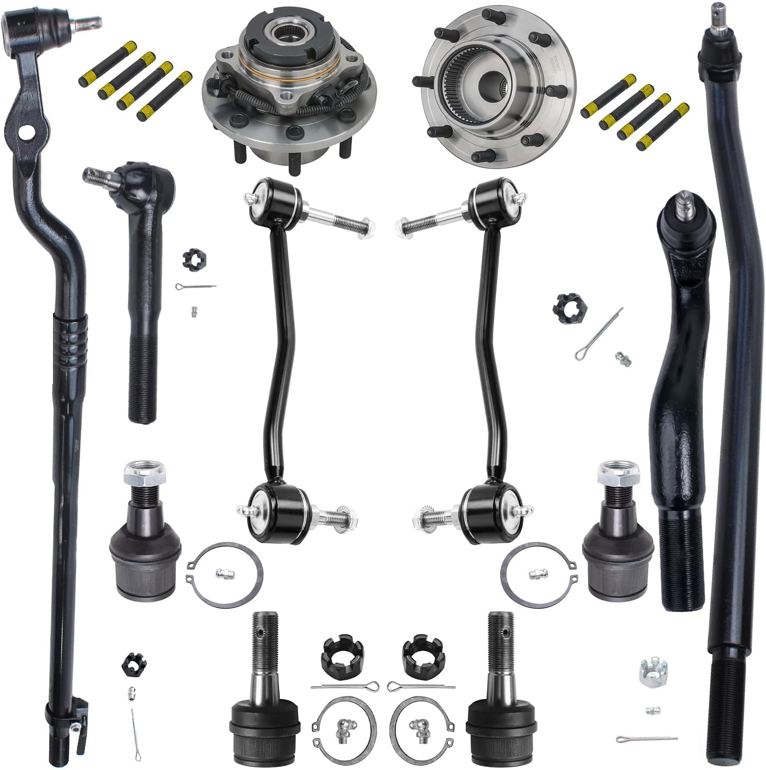Detroit Axle - 4WD Front Suspension Kit for 00-04 Ford F-250 F-350 Super Duty, 2 Wheel Bearing Hubs 4 Ball Joints 4 Tie Rods 2 Sway Bar Links 2000 2001 2002 2003 2004 Replacement - 12pc Set