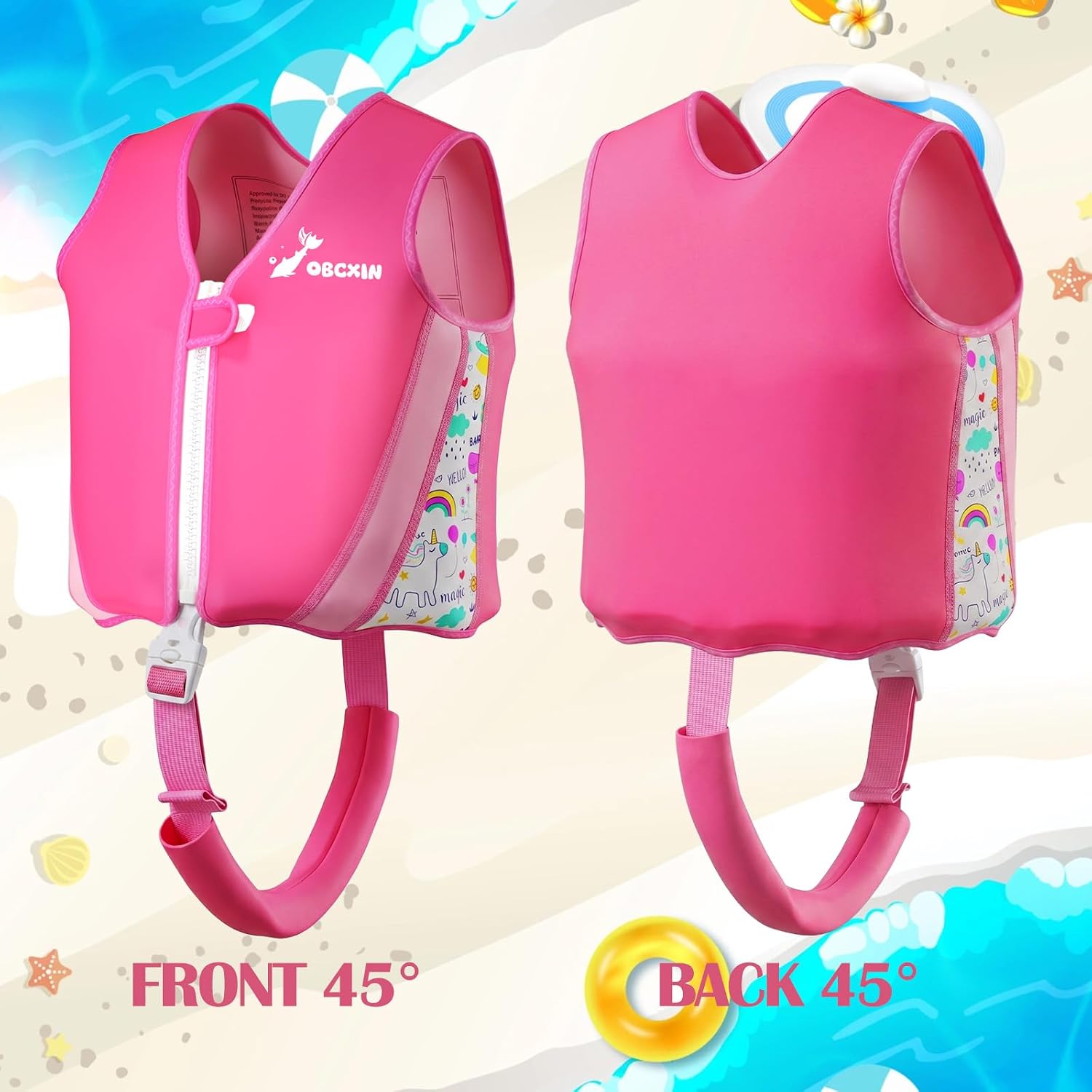 Swim Vest for Toddlers & Kids, Neoprene Swimming Aid Vest with Removable Floatation Pads, Adjustable Safety Strap & Secure Zip, Toddler Swim Trainer Floaties for Boys Girls 6-9 Years
