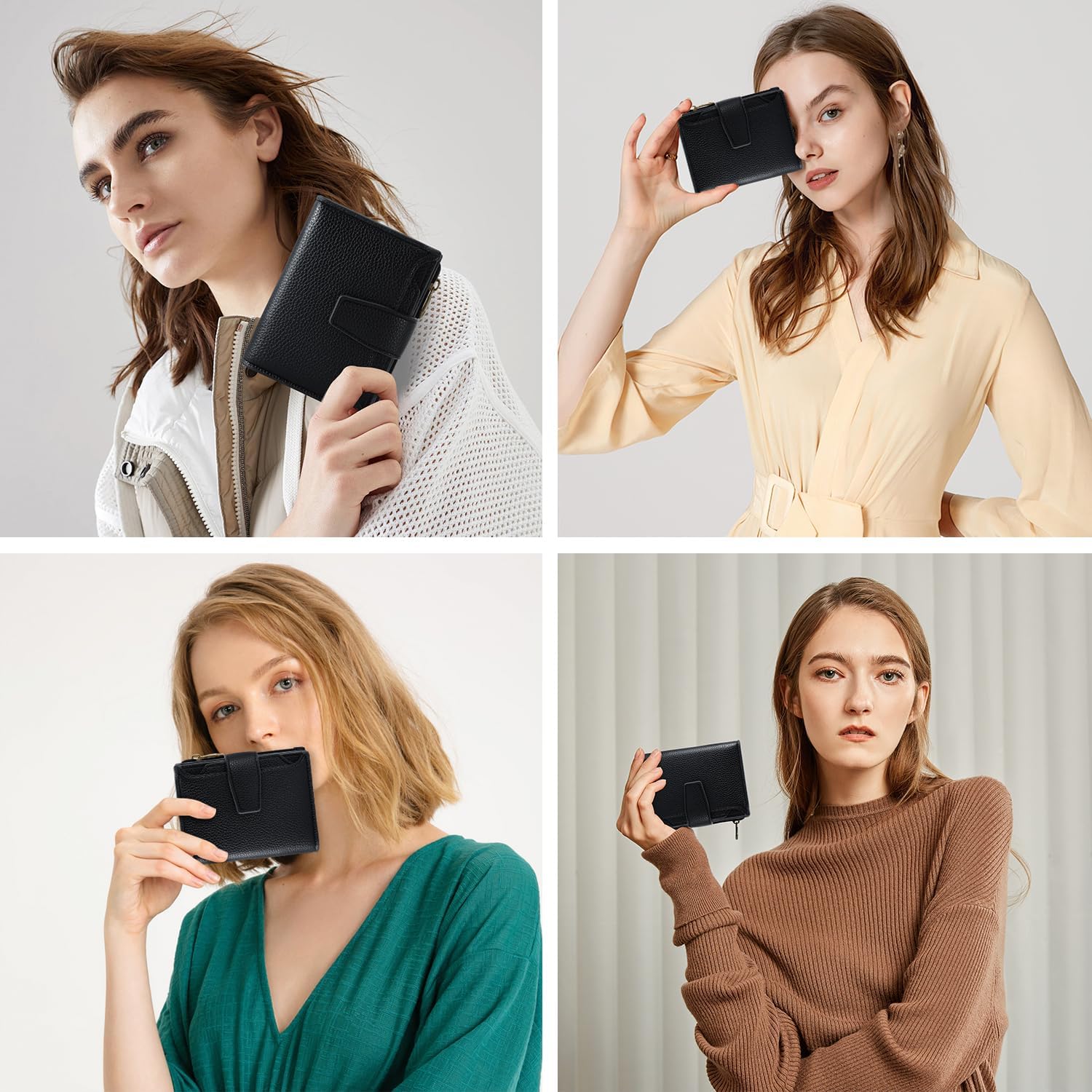 Small Wallet Women RFID Blocking Soft Leather Bifold Compact Card Holder Wallet for Women with Zipper Coin Pocket 4 ID Window - Image 9