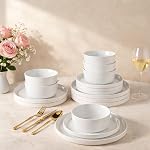 AmorArc Ensembles de repas en céramique pour 4, Ensembles de plaques et de bols en grès plat, résistant à l'écharpe et à la fissure & Set de vaisselle micro-ondes, résistant aux rayures- Service pour 4 (12pc)-Matte Gray