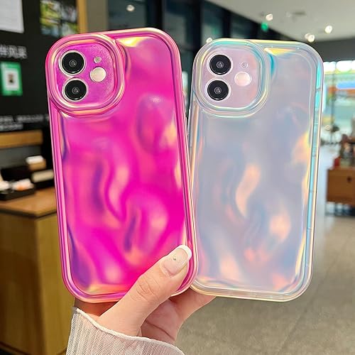 Miniatura 6 de LY&amp;SASIF Funda holográfica para iPhone 14 Pro Max, bonita funda con diseño láser 3D de ondas de agua, con brillantina, chapado de lujo, con forma de