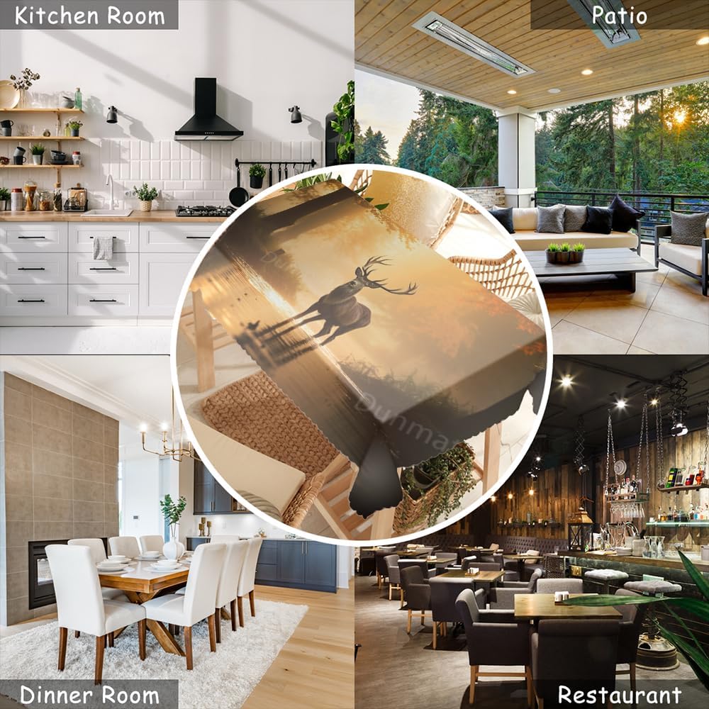 Rustic Deer Tablecloth Table Covers, Autumn Forest Sunshine Nature Animals Rectangle Tables Cloth Washable Polyester Table Cloth for Outdoor and Indoor Use 60Wx84L Inch