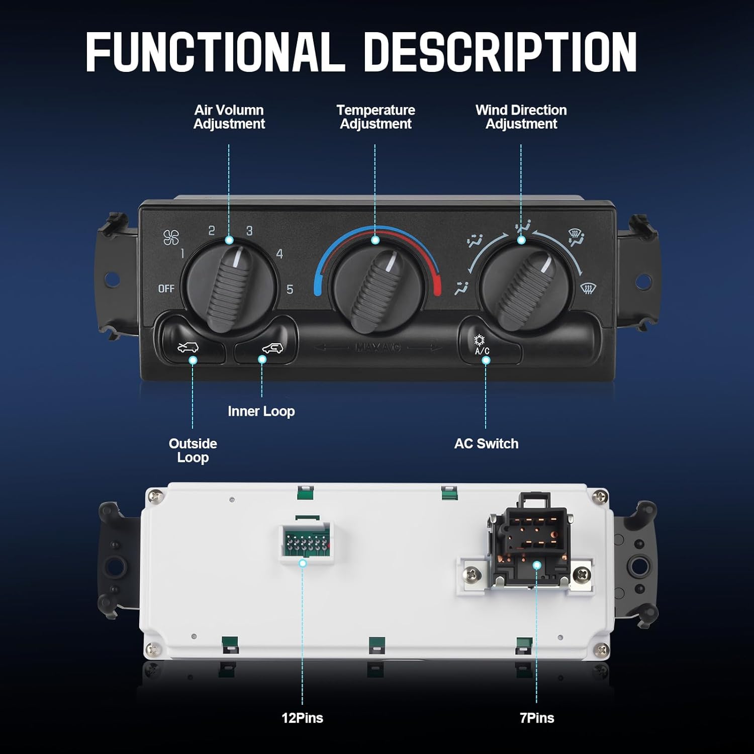 Front Climate Control Module Compatible with 1999-2002 Chevy Silverado Tahoe Suburban, GMC Sierra Yukon, Cadillac Escalade. Ac Control Panel Without Rear Window Defogger Replace 599-266
