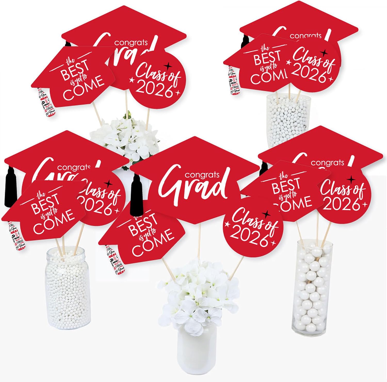 Big Dot of Happiness Red 2026 Graduation Party Centerpiece Sticks - Table Toppers - Set of 15