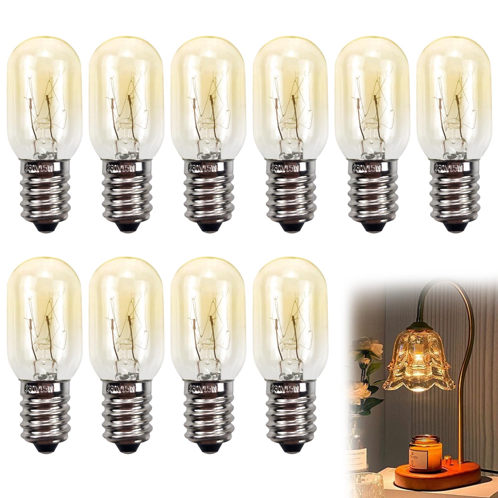 10PCS 15W E14 Screw salt lamp light bulbs 240V, Salt Lamp Replacement Light Fitting, T20 SES Mini Scentsy Light Wax Melt Bulb Warm White 2700K,Small Screw Light Bulb for Sewing Machine,Fridge,Pygmy