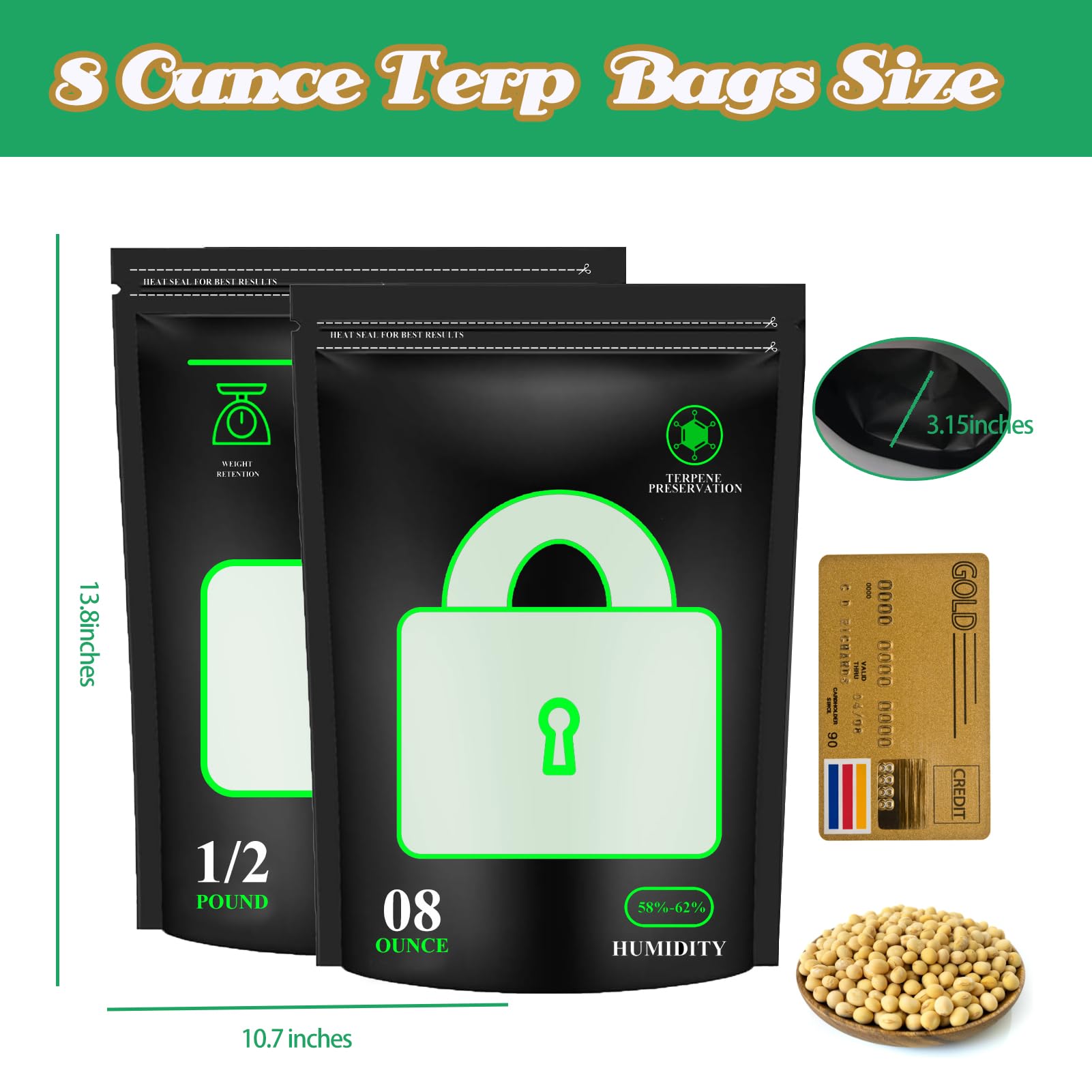 Bolsas Terp de almacenamiento de 1/2 libras 58%-62% RH, bolsas de control de humedad de 2 vías, bolsas reutilizables sellables con calor para curado y almacenamiento de alimentos, bolsas de humedad de