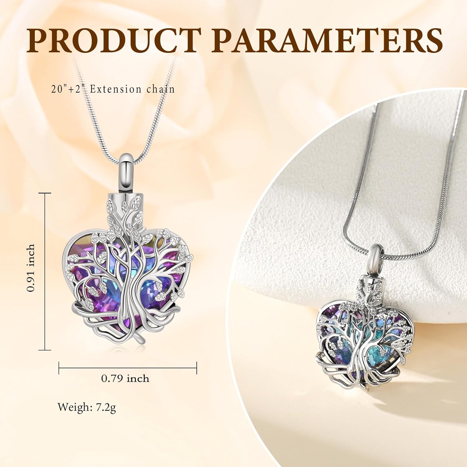 Cremation Jewelry Tree of Life Heart Urn Necklace for Human Ashes for Women Men Memorial Ashes Keepsake Pendant - Image 2