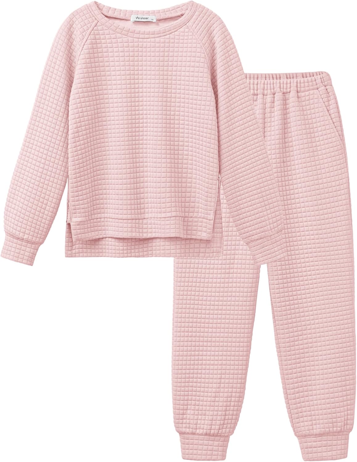 Arshiner Girls 2 Piece Tracksuit Set Long Sleeve Grid Pullover Top with Jogger Pants Kids Outfits for 5-14 Years