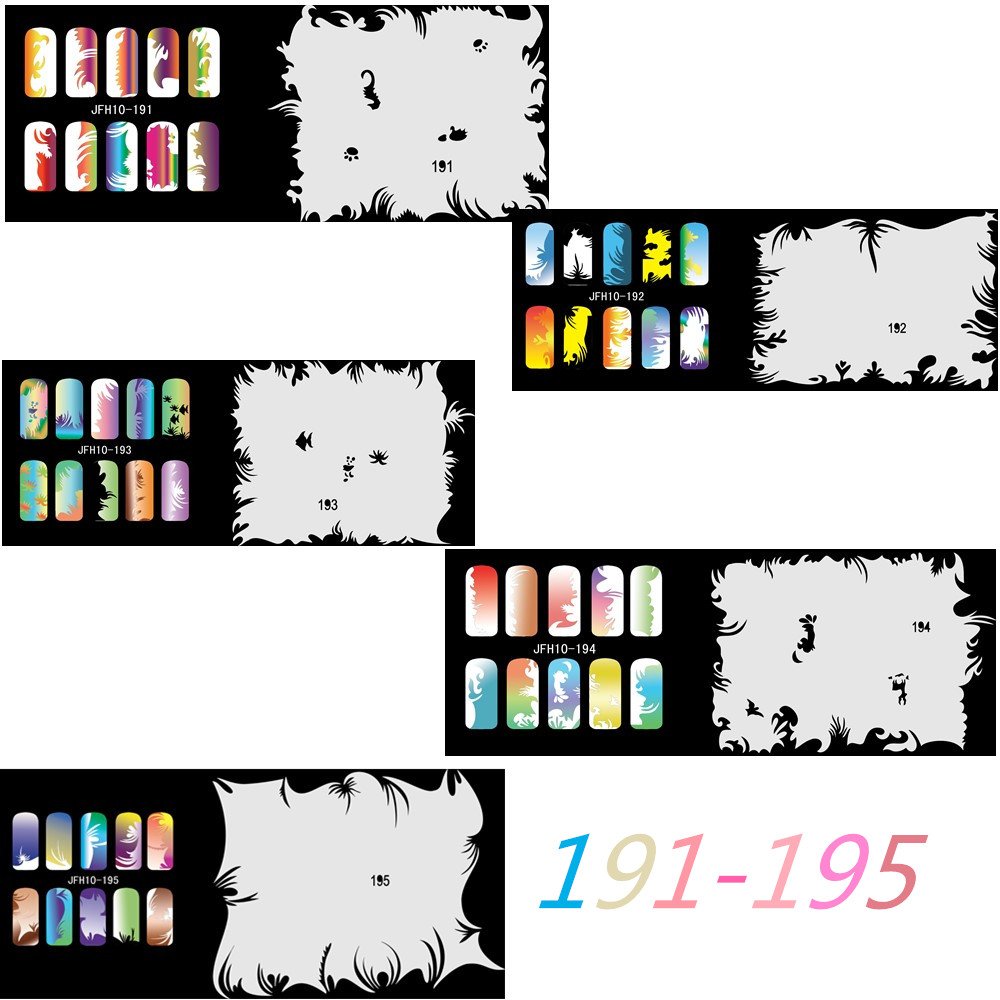 Buyter Manicure Stencils Tools DIY Design Airbrushing 20 Pieces Reusable Template Sheet for Airbrush Kit Nail Art Paint Set (Set 10(181-200))