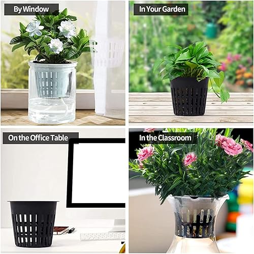 Miniatura 11 de Vasos de red de plástico de 2 pulgadas, macetas para plantas, para orquídeas acuapónicas hidropónicas, 50 unidades, color negro.