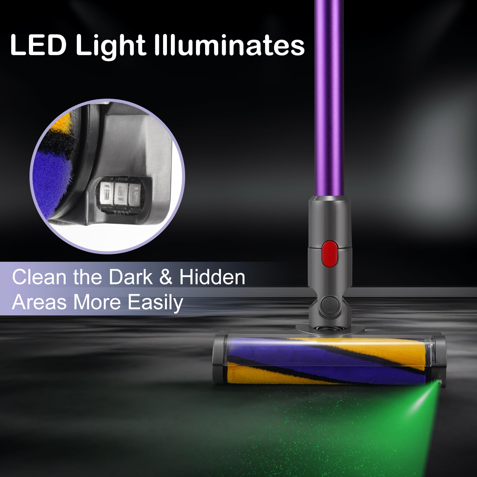 Cabezal de Cepillo Eléctrico para Dyson V7, V8, V10, V11 y V15, Cepillo del Rodillo con Luces LED para Revelar el Polvo Invisible y Rodillo Suave para una Limpieza Eficaz en Suelos Duros