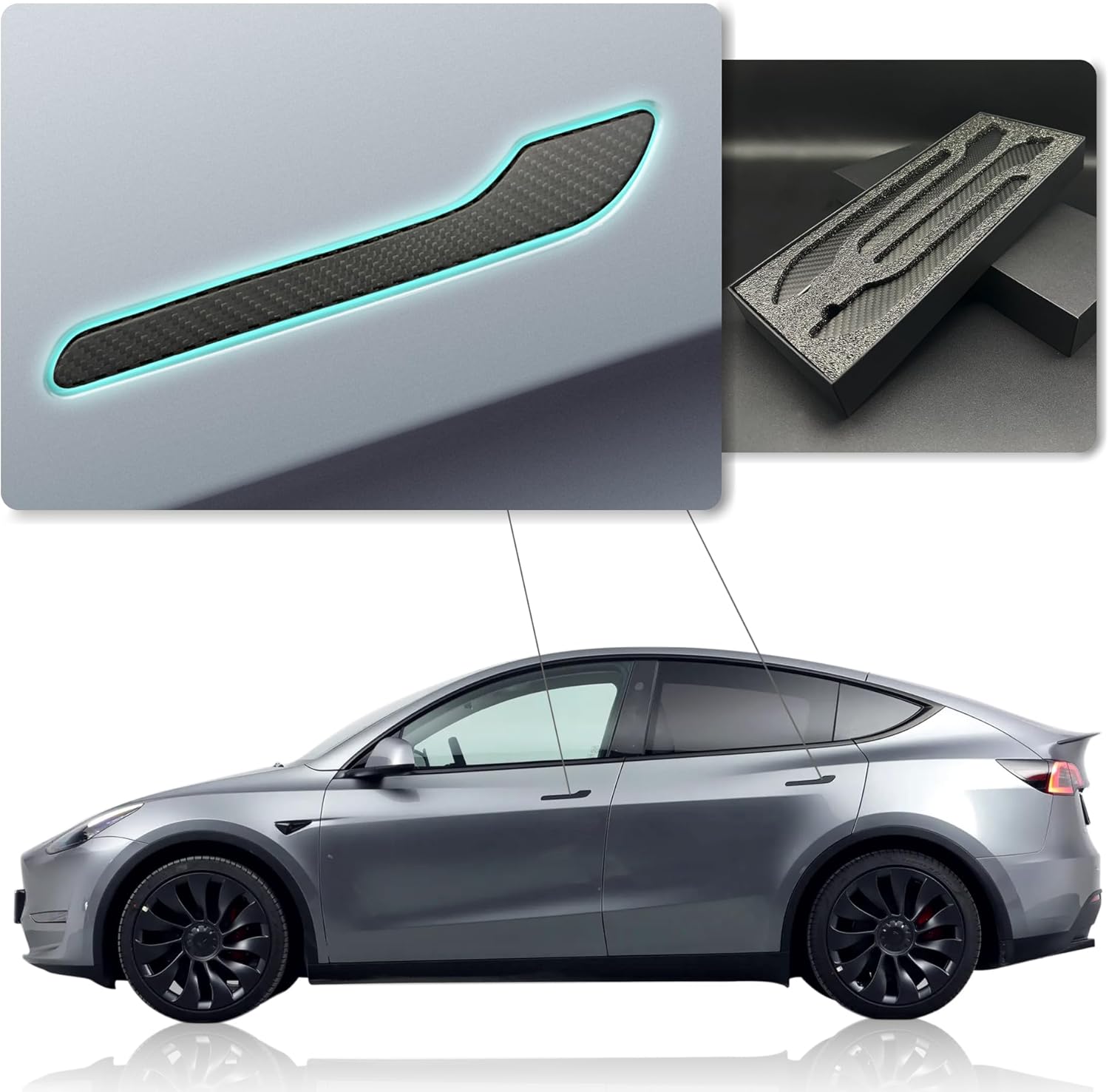 Real 3K Carbon Fiber Door Handle Protective Cover Suitable for 2024-2017 Tesla Model 3 Model Y Door Handle Trim Exterior Accessories(4PCS) Self-Adhesive Version (Matte Black)