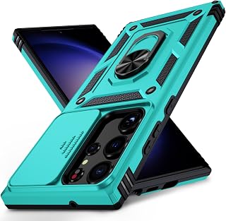 for Samsung Galaxy S23 Ultra Case with Camera Lens Cover,10 FT Military Grade Drop Protection, Magnetic Ring Holder Kickstand Protective Phone Case for Samsung Galaxy S23 Ultra, Ice Green