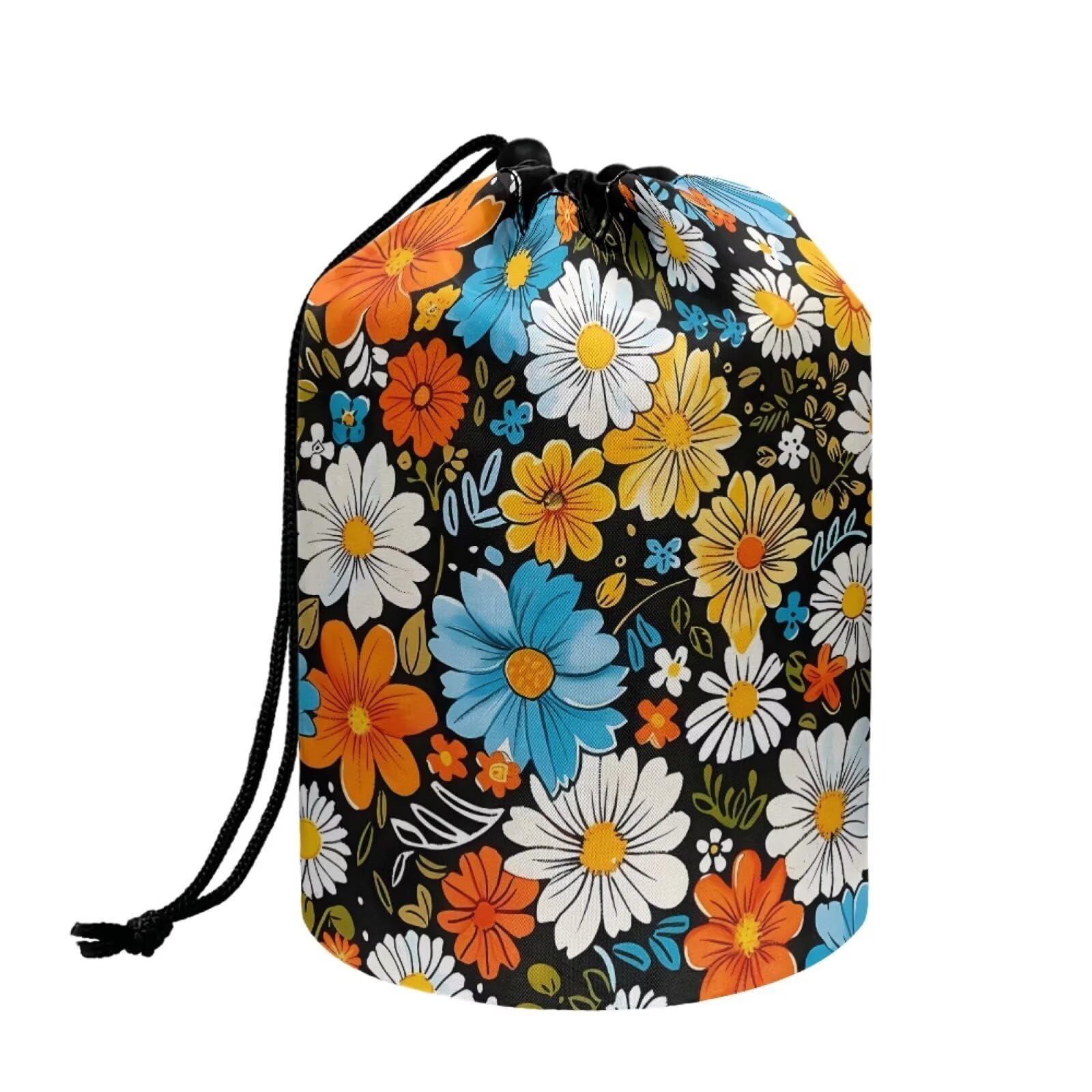 chaqlin Hippie Lotus Print Travel Cosmetic Bags Barrel Makeup Bag,Women Girls Portable Foldable Cases Multifunctional Toiletry Bucket Bags Round Organizer Storage Pocket — view 23