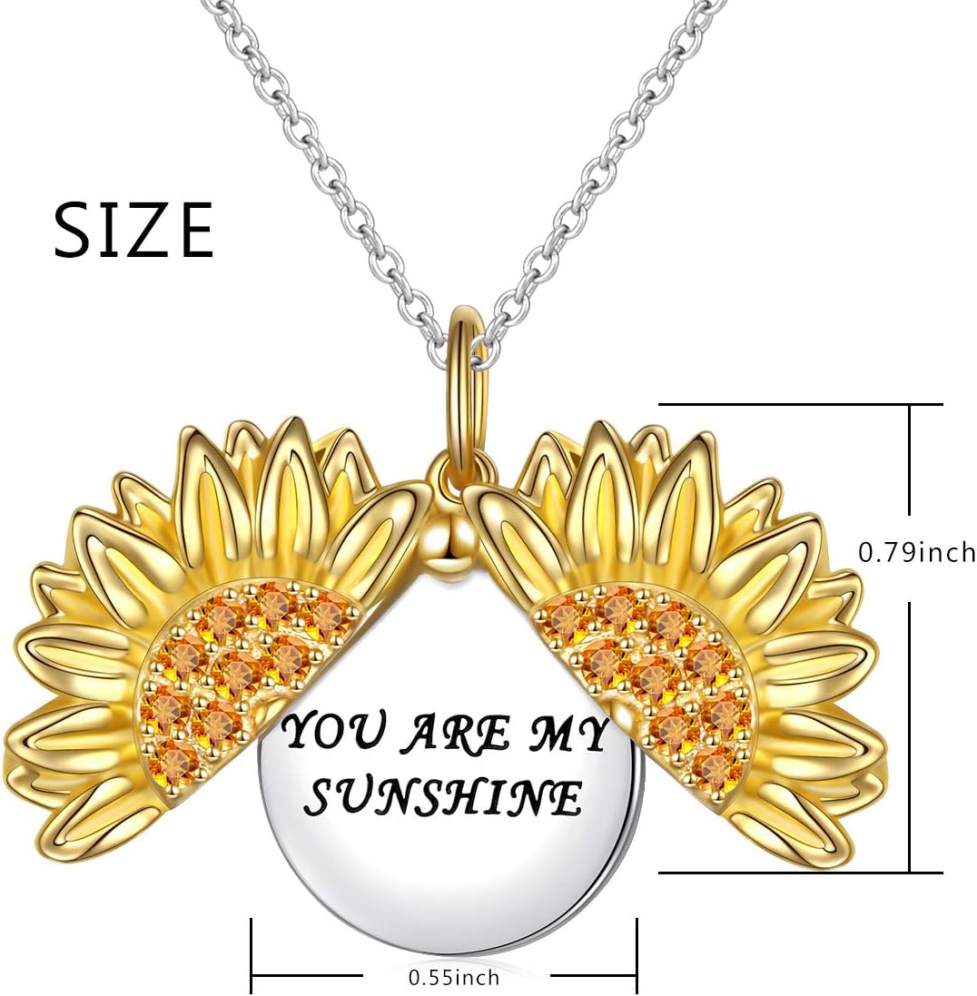 Ladytree You Are My Sunshine Sunflower Locket Necklace That Holds Pictures in Sterling Silver Pendant Necklace for Women - Image 8