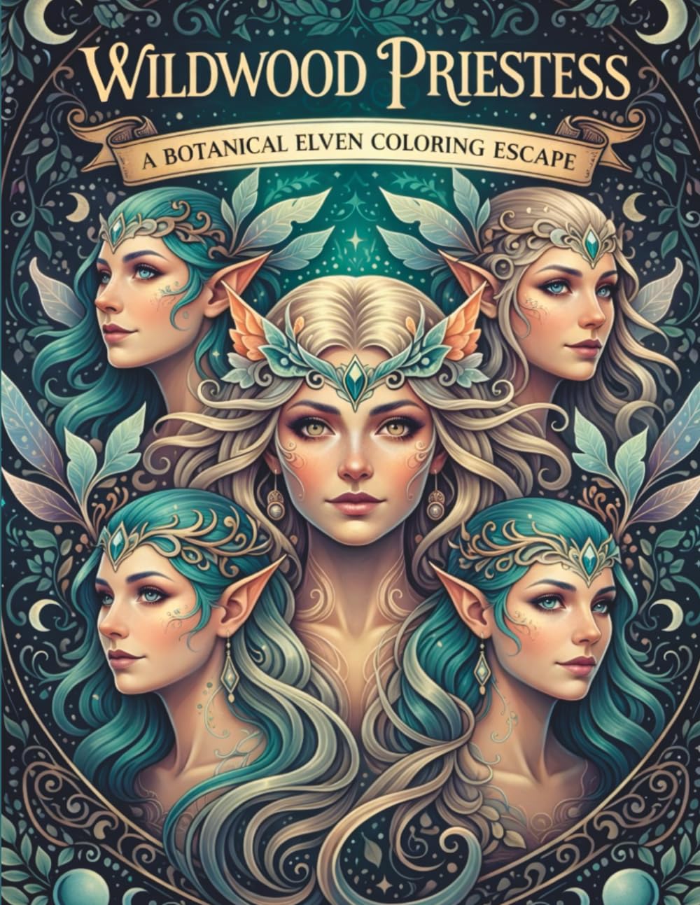 Wildwood Priestess: A Botanical Elven Coloring Escape: 50 Botanical Fairy Portraits: An Enchanting Coloring Book of Floral Hair, Mythical Headdresses, and Woodland Spirits for Adult Relaxation