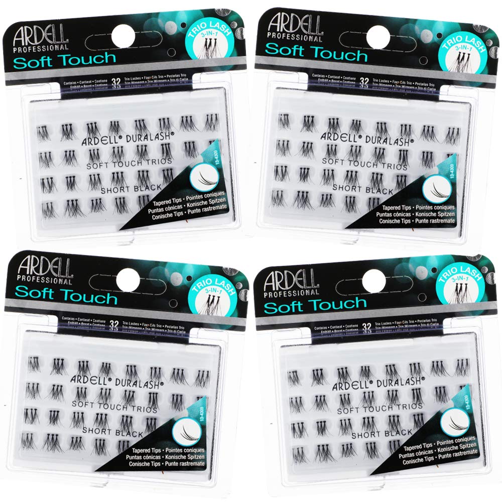 Ardell Soft Touch Trios Individual False Eyelashes - DIY Lash Clusters Lightweight Reusable Eyelash Extensions Black 4 Pack
