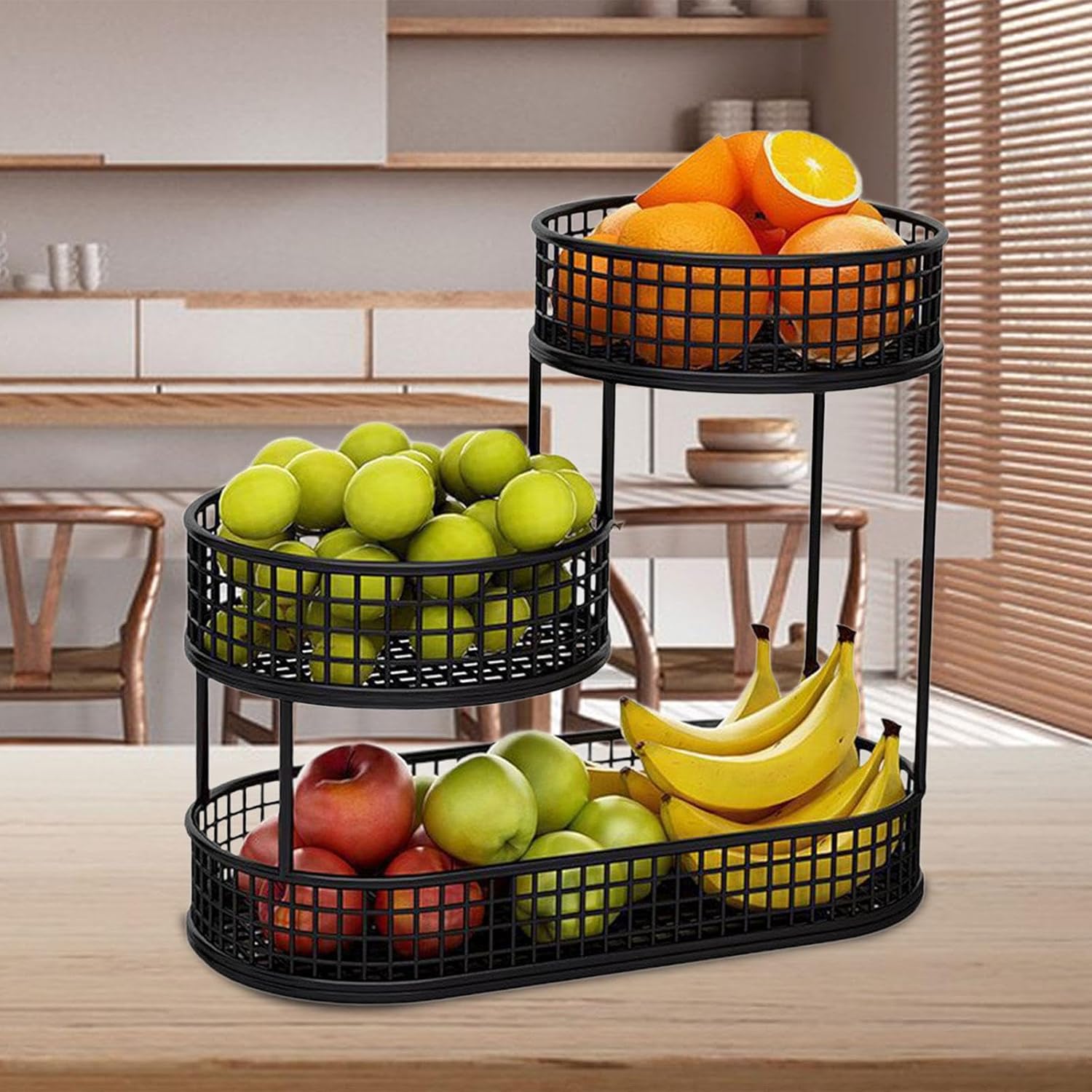 3 Tier Fruit Basket Fruit Bowl Fruit Bowl Holder Kitchen Countertop Rack Produce Holder Organizer for Onion Farmhouse, Black