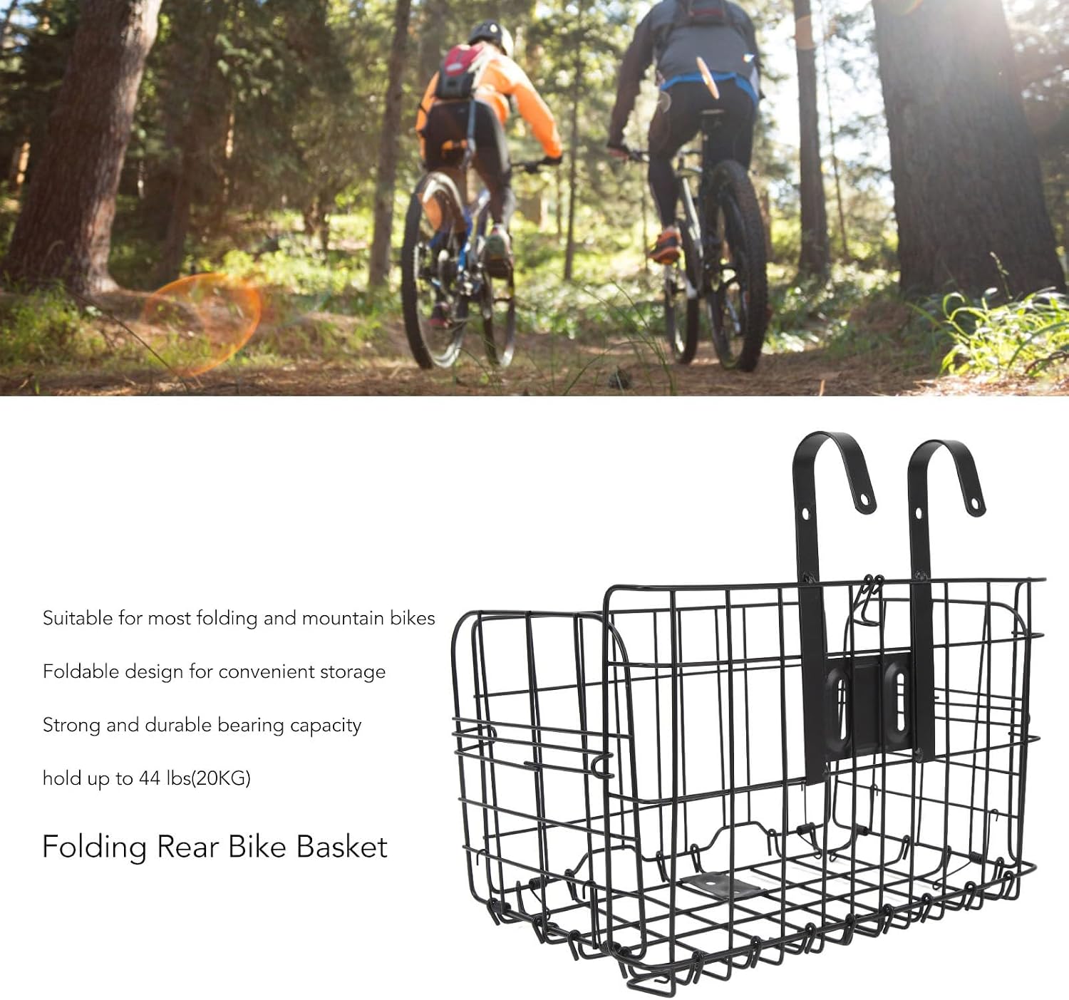 Folding Commuter Basket | 44 lbs Capacity & Quick Release | Detachable Commuter Cargo Rack for Mountain/City Rides | Weather - Long - Lasting & Protective