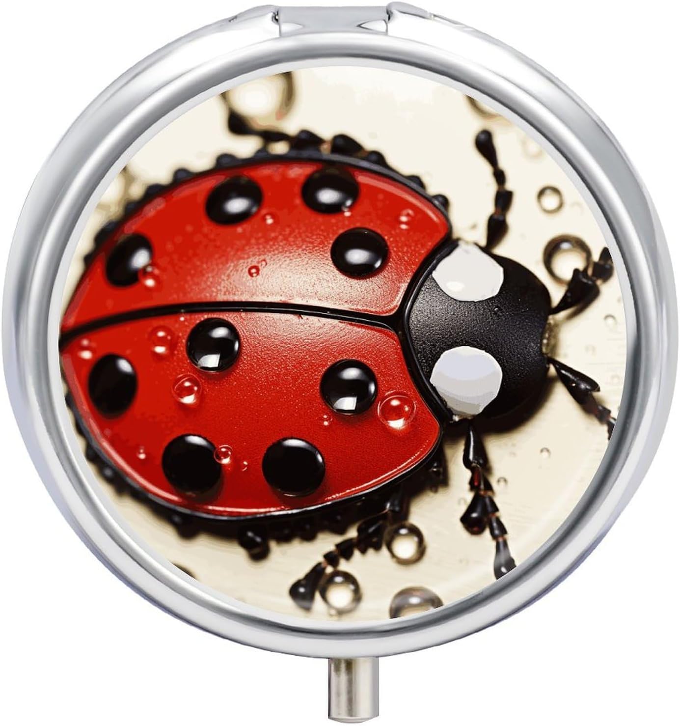 Beautiful Ladybug Pill Box – Portable Pill Organizer with 3 Compartment and Small Mirror, Travel Pillcase for Pocket Or Purse Round Medicine Organizer Decorative Vitamin Organizer