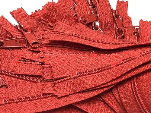 Miniatura 1 de Zipperstop - Fashion Trends YKK #4.5 Bolso de mano con cremallera larga, cordón blanco, bolsa cilíndrica de vinilo (9 pulgadas, 10 cremalleras, rojo