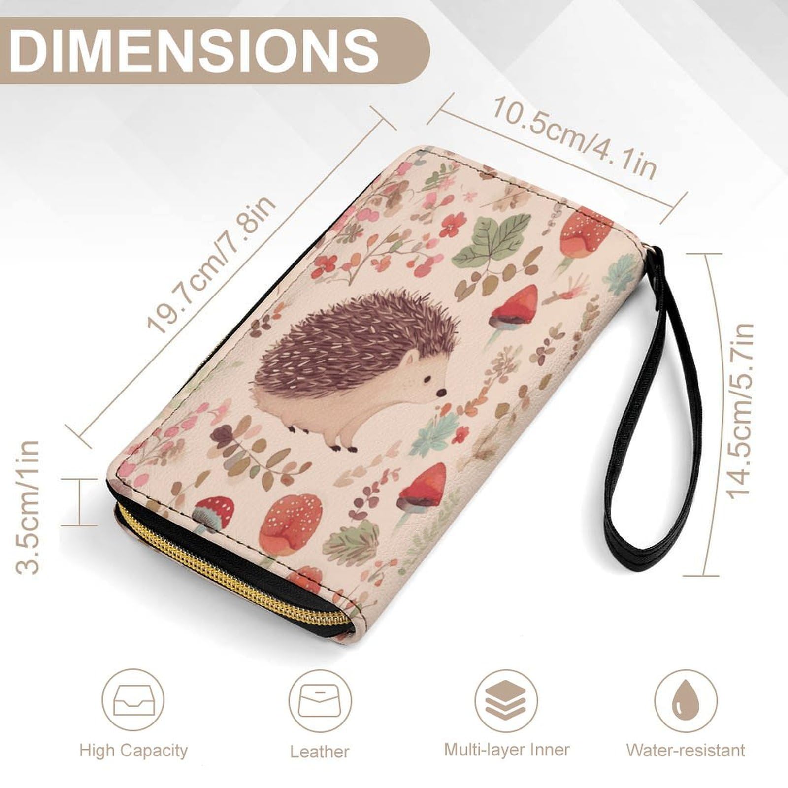 BFGWK Large Wallet Novelty Lovely Hedgehog Printing Long Wallet With Zipper Leather Wallet Suitable For Both Men And Women