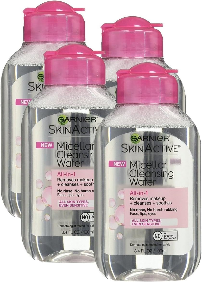 Garnier Skin Active Micellar Cleansing Water, All-in-1, For All Skin Types, Travel Size, 3.4 Ounce, (4 Pack)