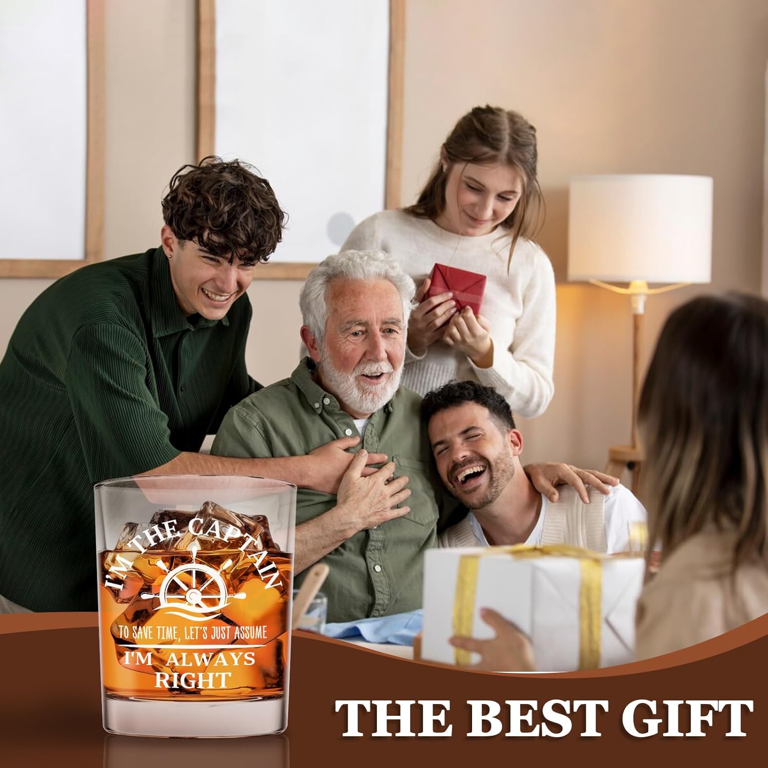 Voatok Boat Captain Gifts Whiskey Glasses 10 oz, Nautical Gifts for Boat Owners Men, I'm the Captain Always Right Old Fashioned Rocks Glasses for Men Drinking Scotch Bourbon Cocktail Liquor Vodka - Image 5