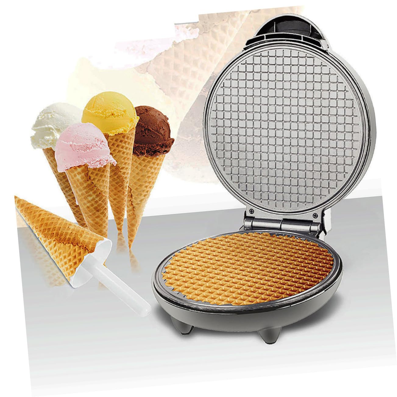 Máquina Eléctrica Cuerpo de Plástico y Acero Inoxidable para Hacer Rollos y Conos de Helado Base Antideslizante Adecuado para Preparar Desayunos en Casa