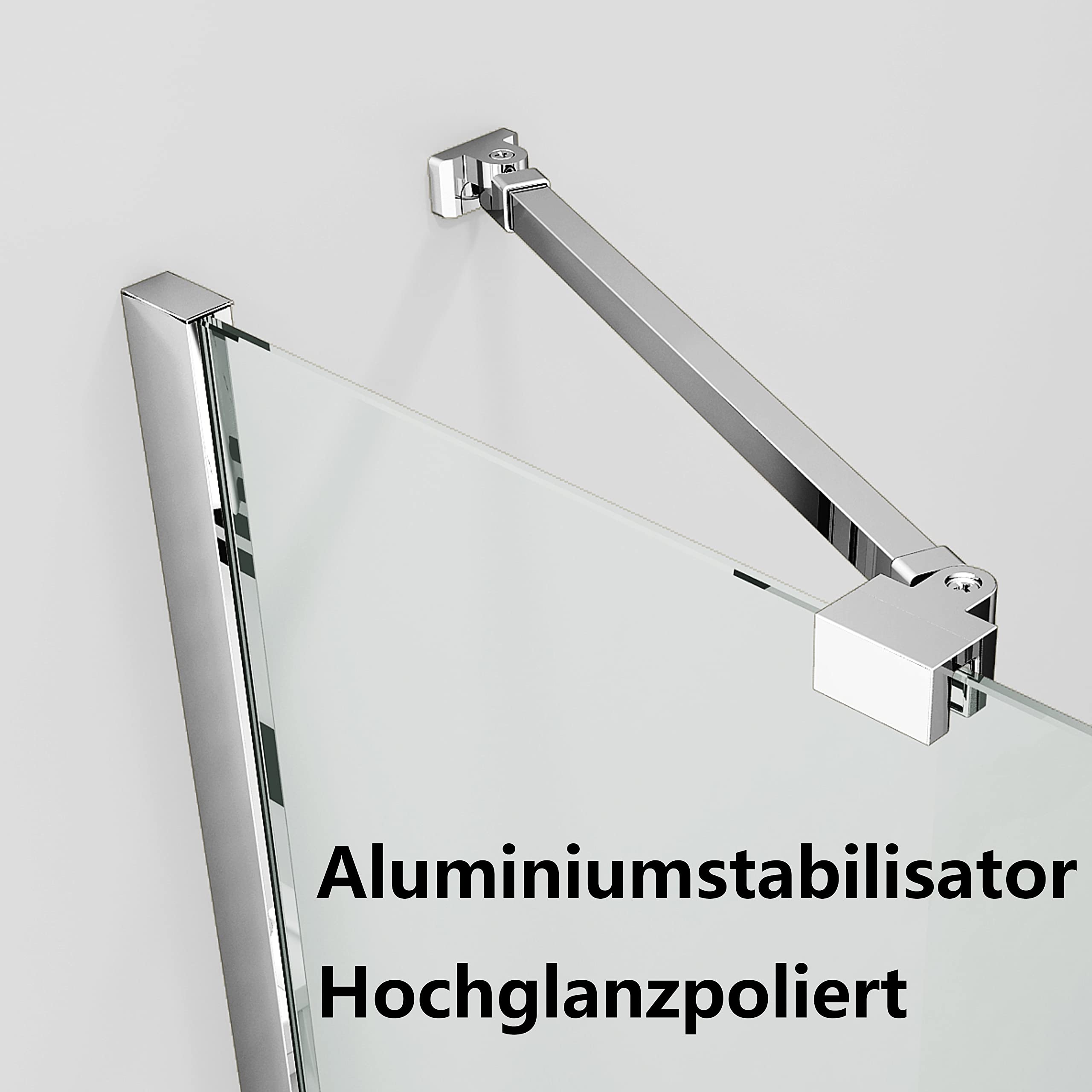 Walk in Duschwand, 90x185 cm Walk in dusche Sicherheitsglas Duschtrennwand mit Stabilisator Duschabtrennung auf Duschtassen oder Boden montierbar