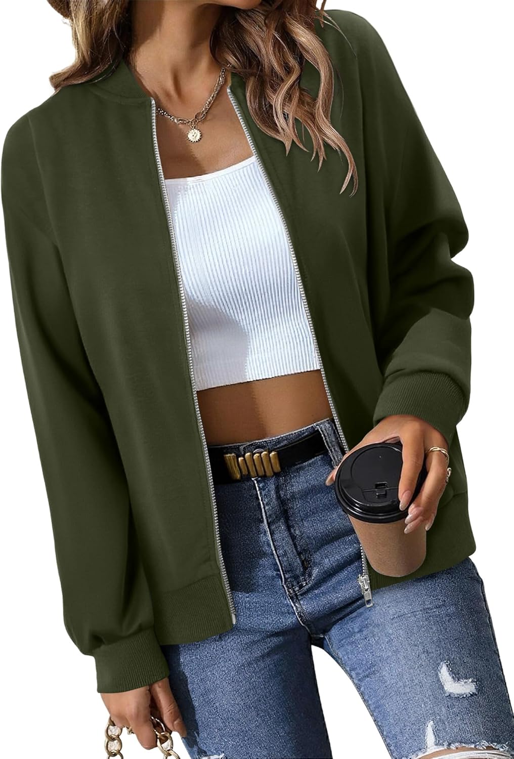 KISSMODA Womens Zip Up Jackets Sweatshirts Long Sleeve Casual Coat Outwear With Pockets - Image 2