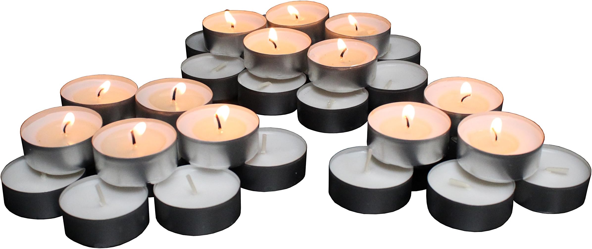 MontoPack White Tealight Candles Bulk 50 Pack | Paraffin Pressed Wax, Smokeless, Unscented, Dripless, Long Lasting Burning | For Home Décor, Table Centerpieces, Birthday Parties, Christmas and Pool.